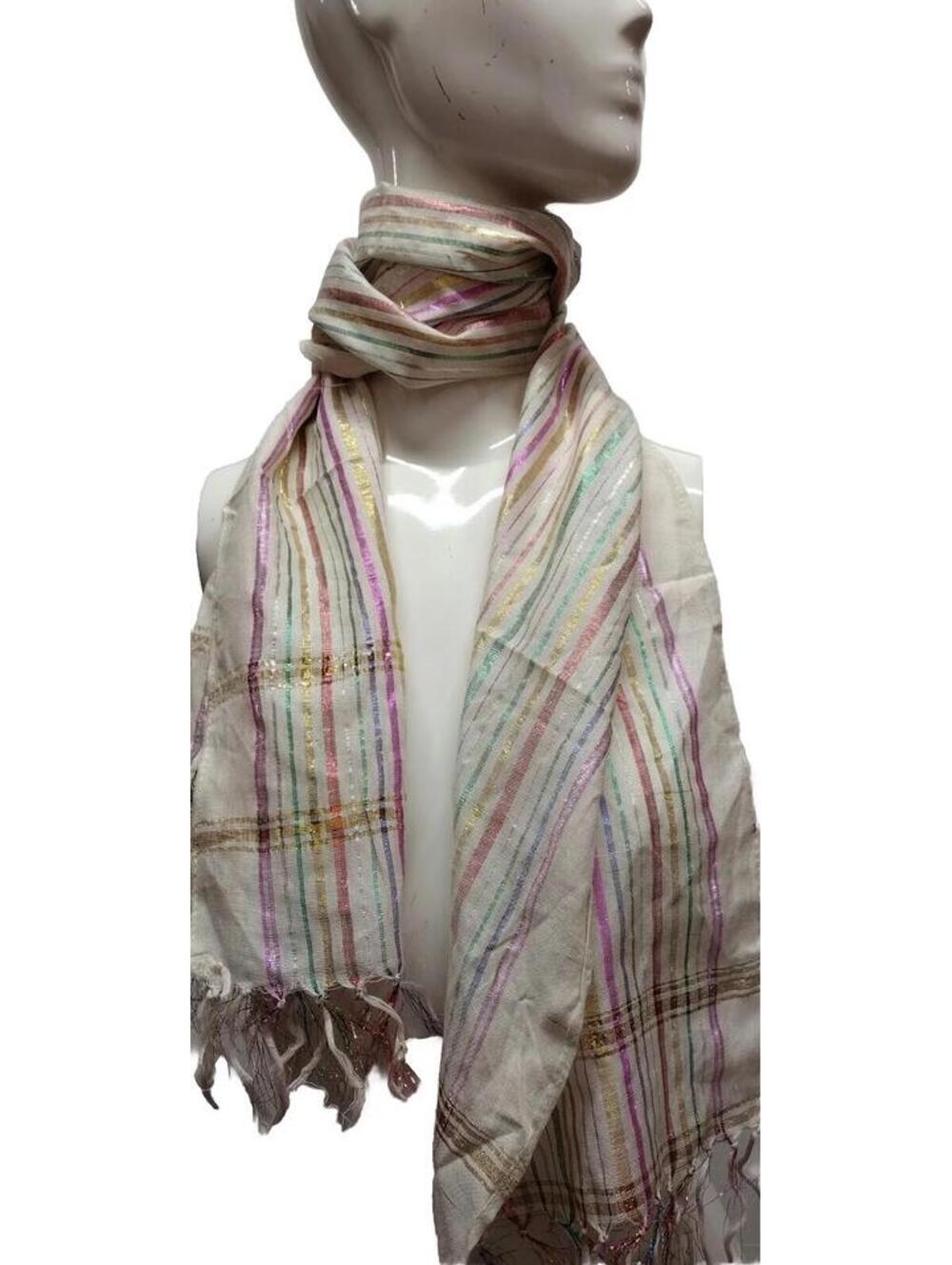 Vtg Rainbow Metallic Long Scarf Unisex 1970s Disco Era Rayon Made In India